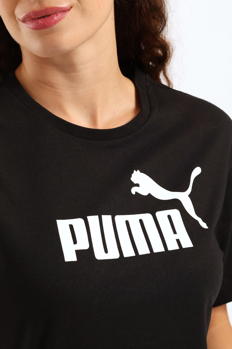 Essential Cropped No. 1 Logo Relaxed Boxy Tee - Black