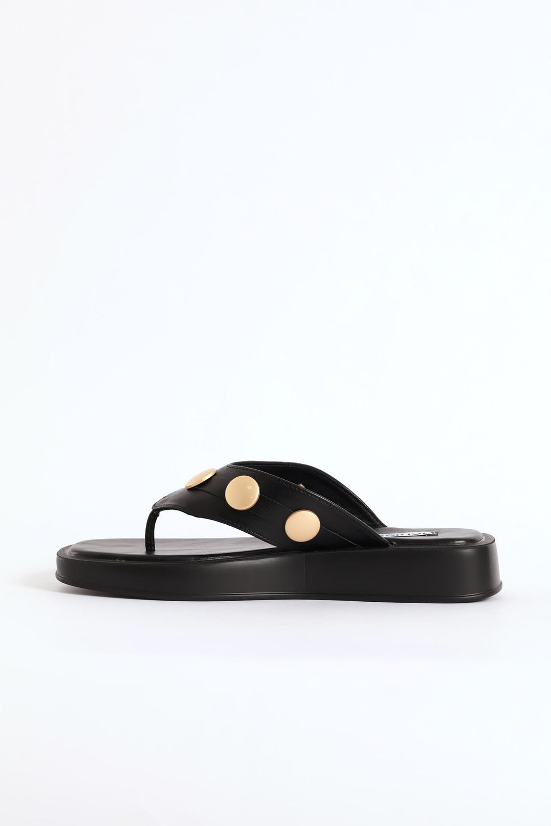 Gold Button Detail Thong Sandal - Black