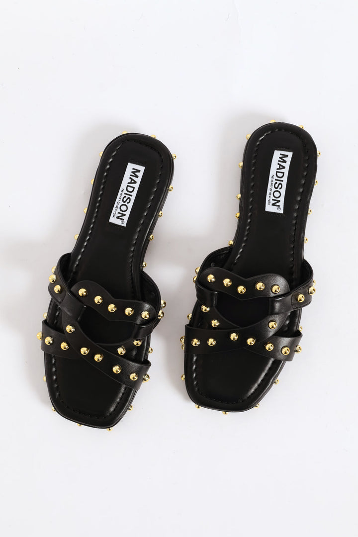 Studded Cross Strap Espadrille - Black