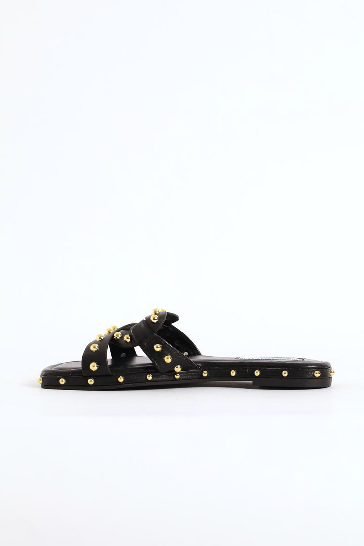 Studded Cross Strap Espadrille - Black