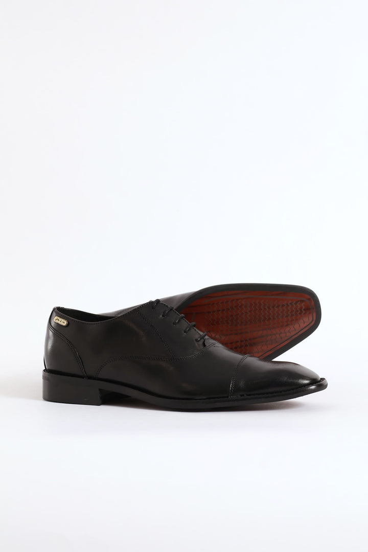 Oxford Lace Up Smart Shoe With Toe Cap - Black