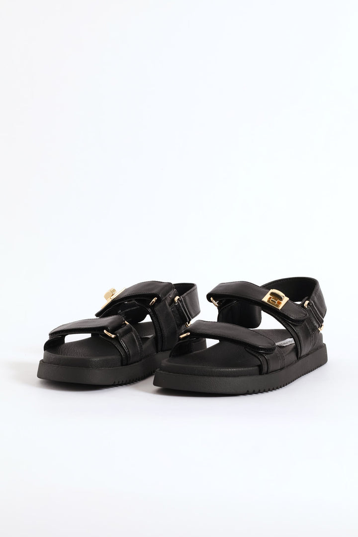 Mona Backstrap Buckle Leather Sandal - Black