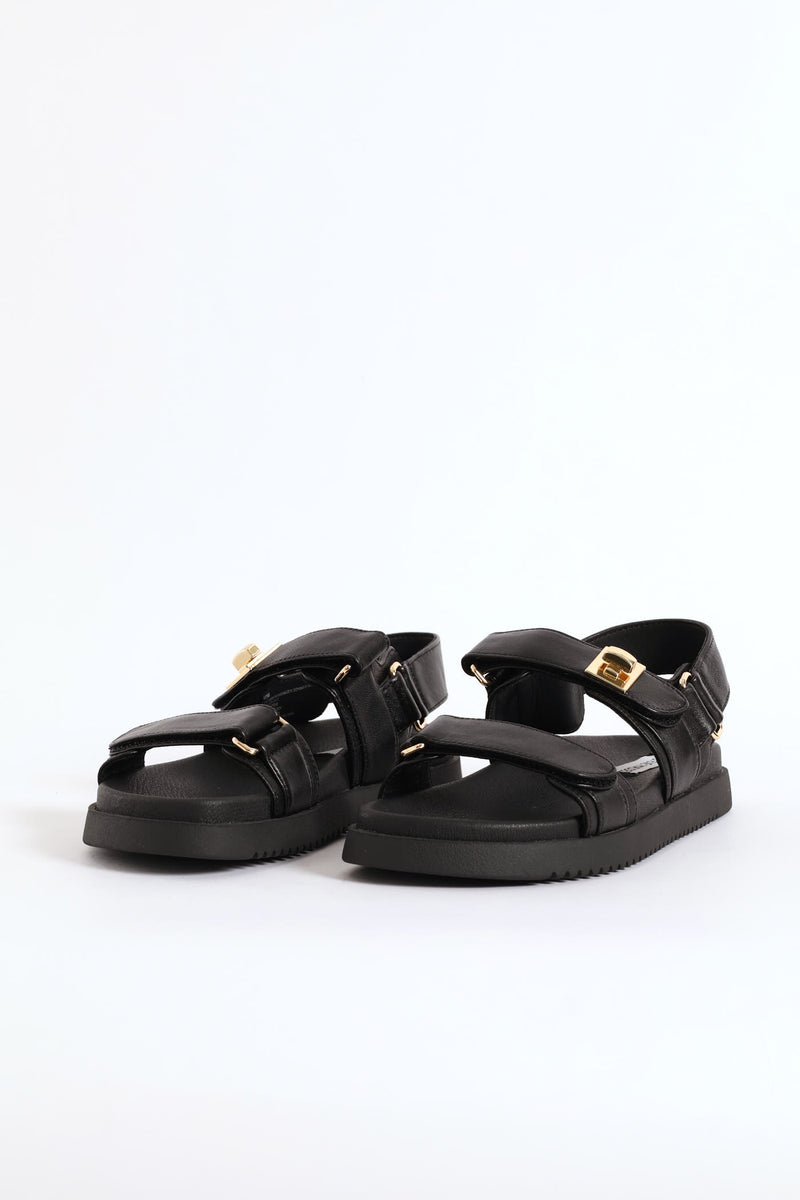 Mona Backstrap Buckle Leather Sandal - Black