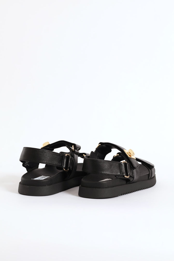 Mona Backstrap Buckle Leather Sandal - Black