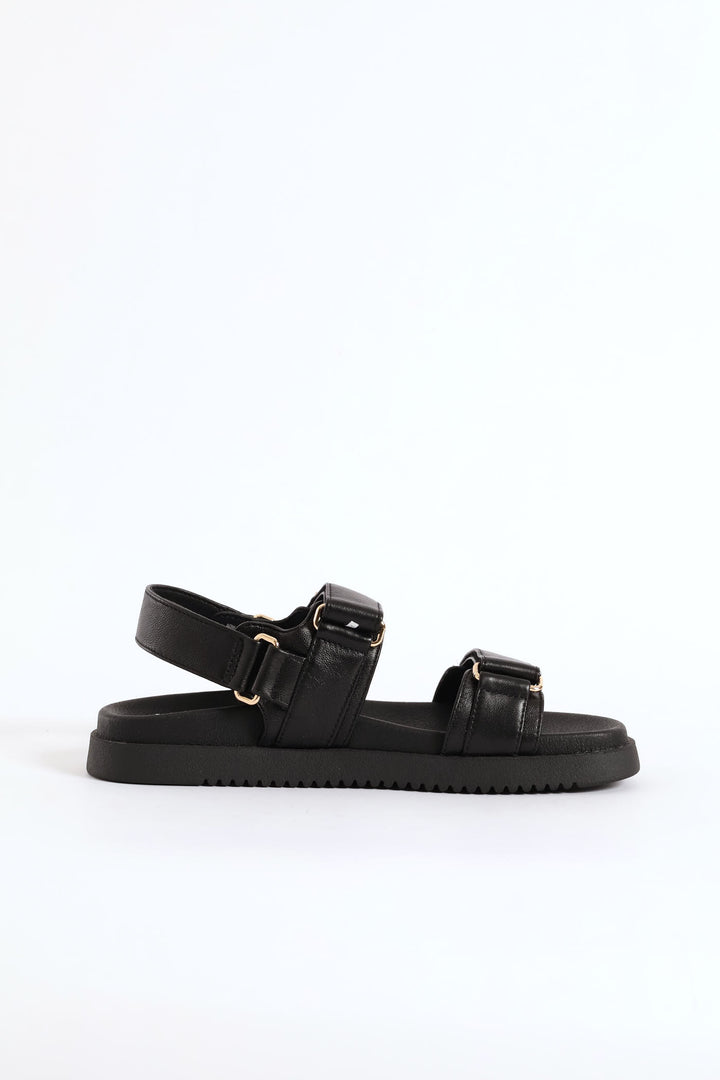 Mona Backstrap Buckle Leather Sandal - Black