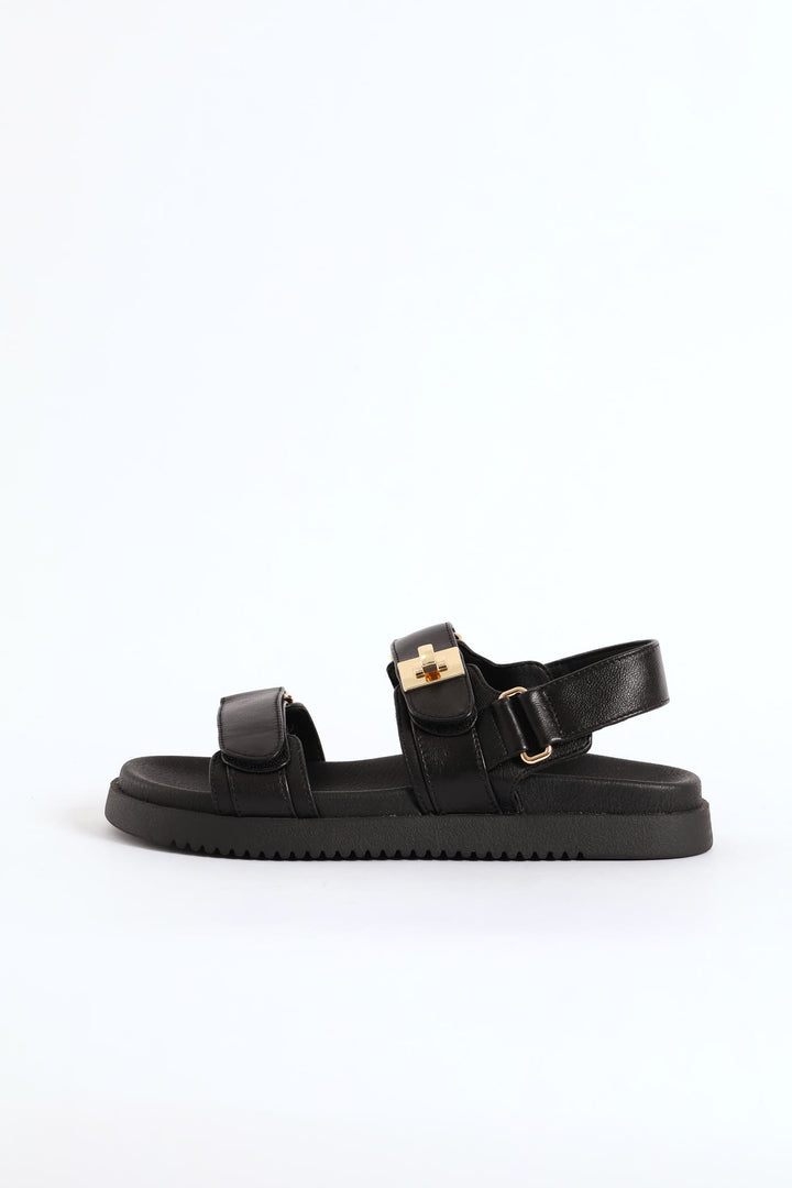 Mona Backstrap Buckle Leather Sandal - Black