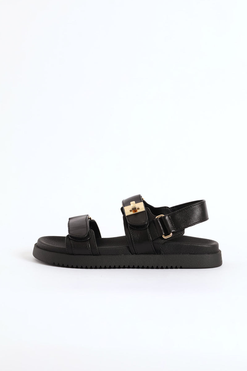 Mona Backstrap Buckle Leather Sandal - Black