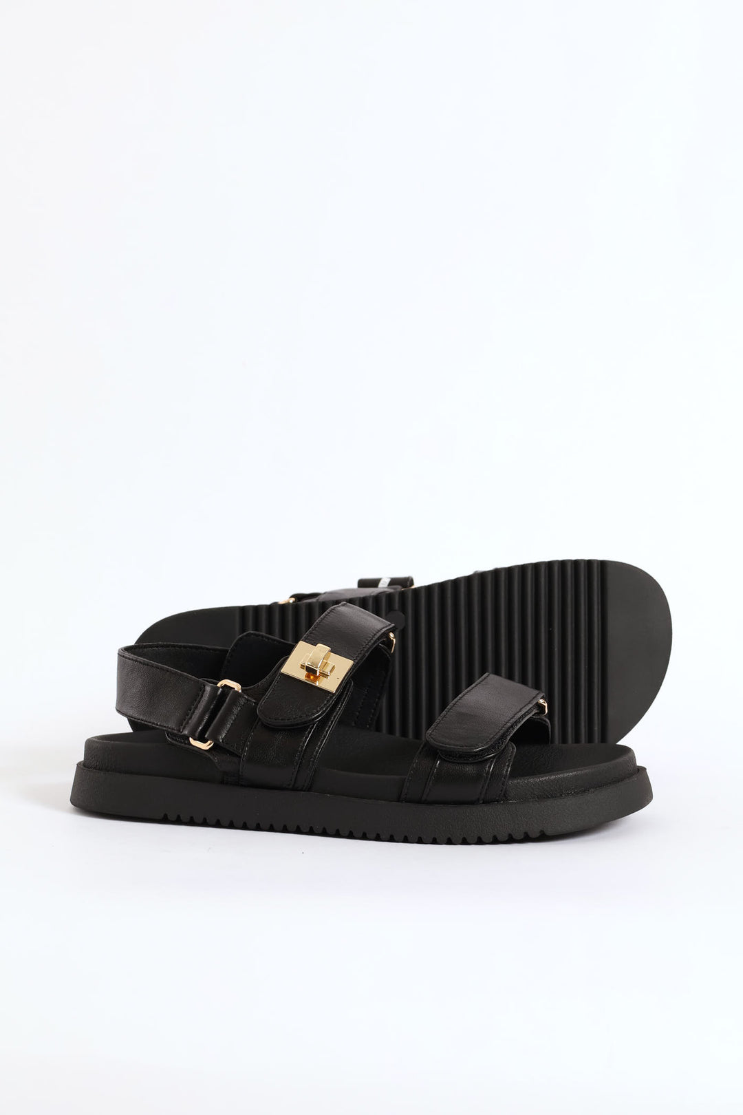 Mona Backstrap Buckle Leather Sandal - Black