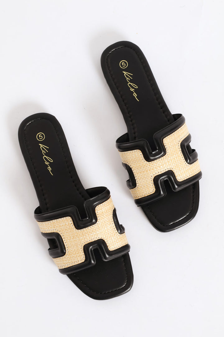 Plain H-Mule Sandal - Black/Cream