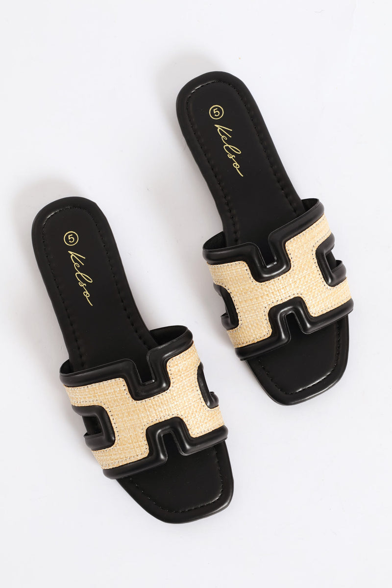 Plain H-Mule Sandal - Black/Cream