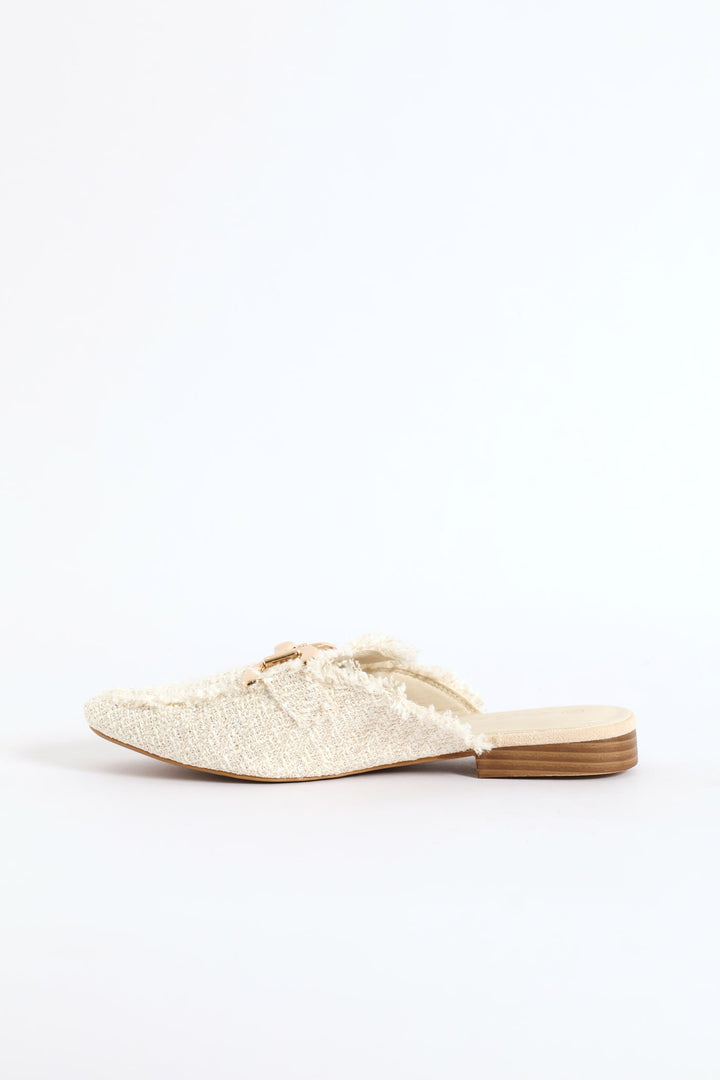 Square Toe Metal Trim Weave Loafer - Off White