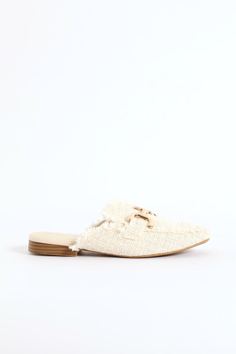 Square Toe Metal Trim Weave Loafer - Off White