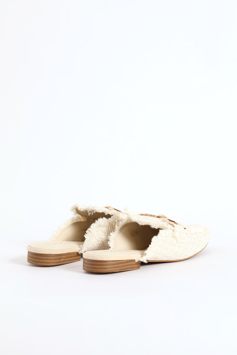 Square Toe Metal Trim Weave Loafer - Off White