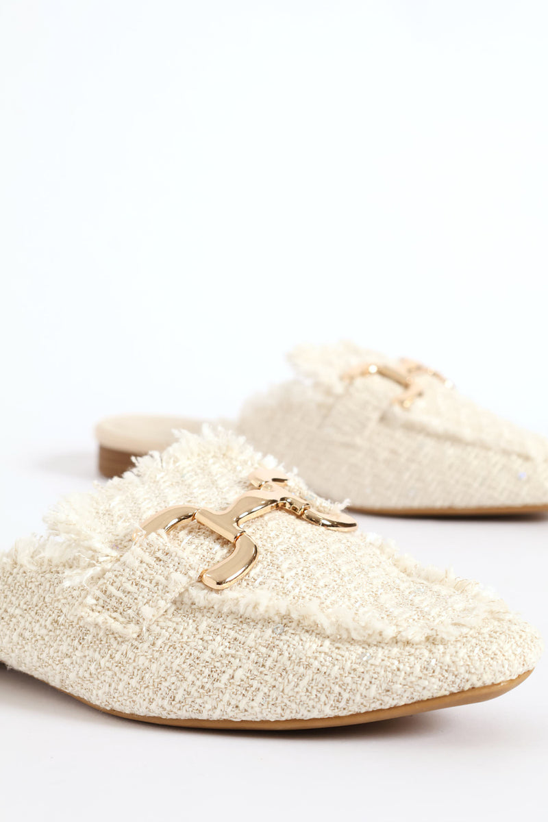 Square Toe Metal Trim Weave Loafer - Off White