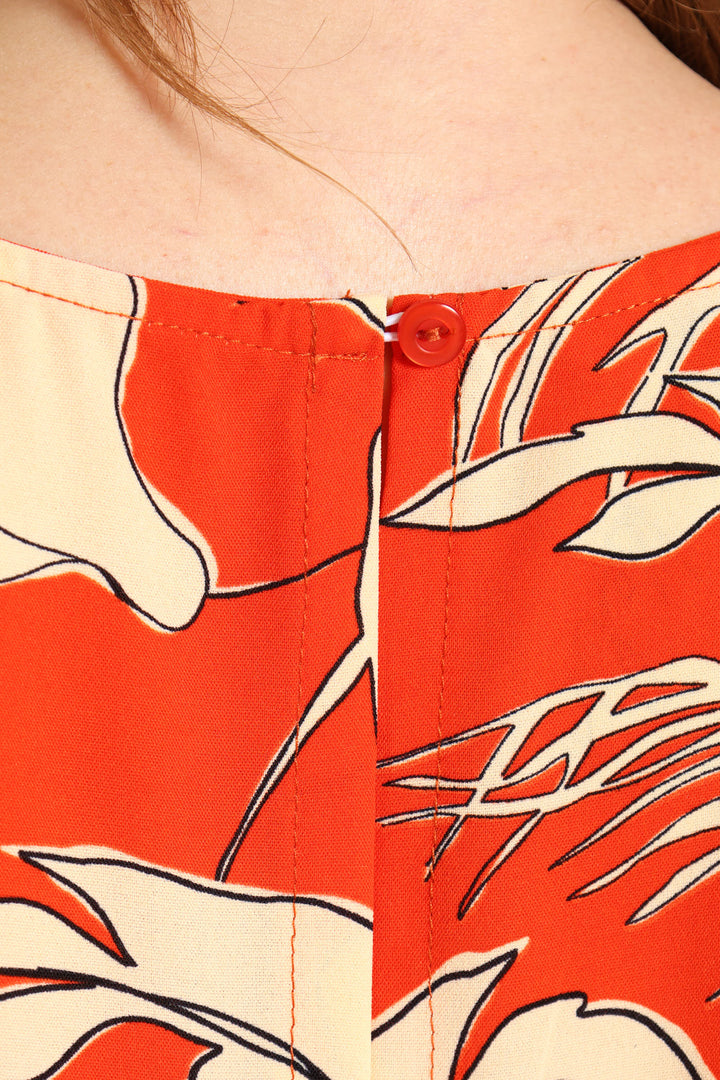 Multi Tiered Poplin Midi Dress - Orange