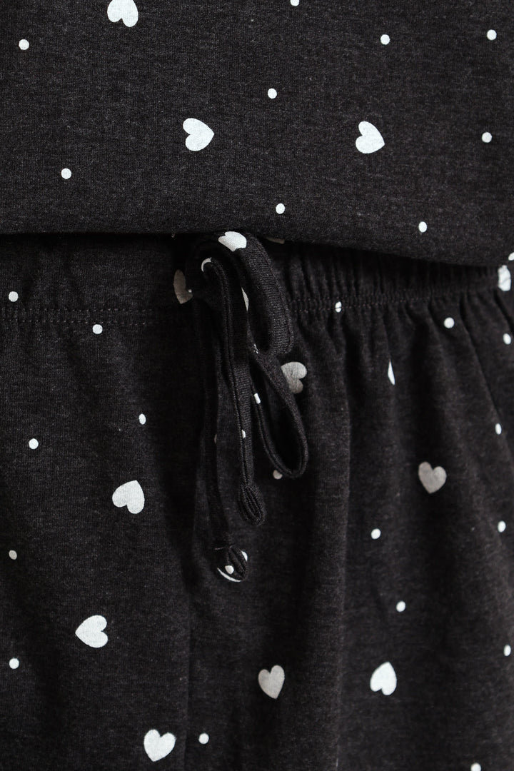 Hearts Tee & Short Knit Set - Charcoal Melange
