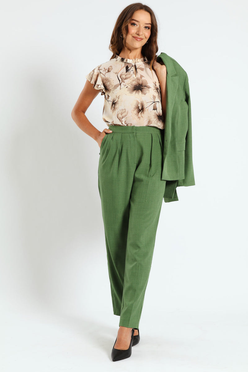 Pleat Detail Tapered Leg Melange Look Pant