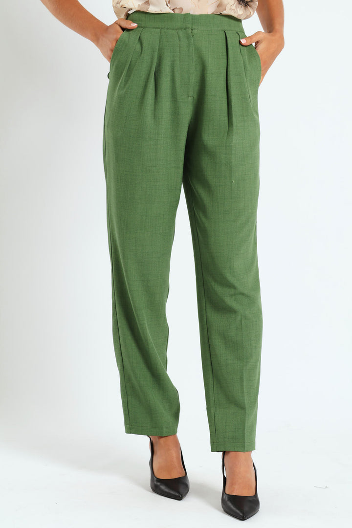 Pleat Detail Tapered Leg Melange Look Pant