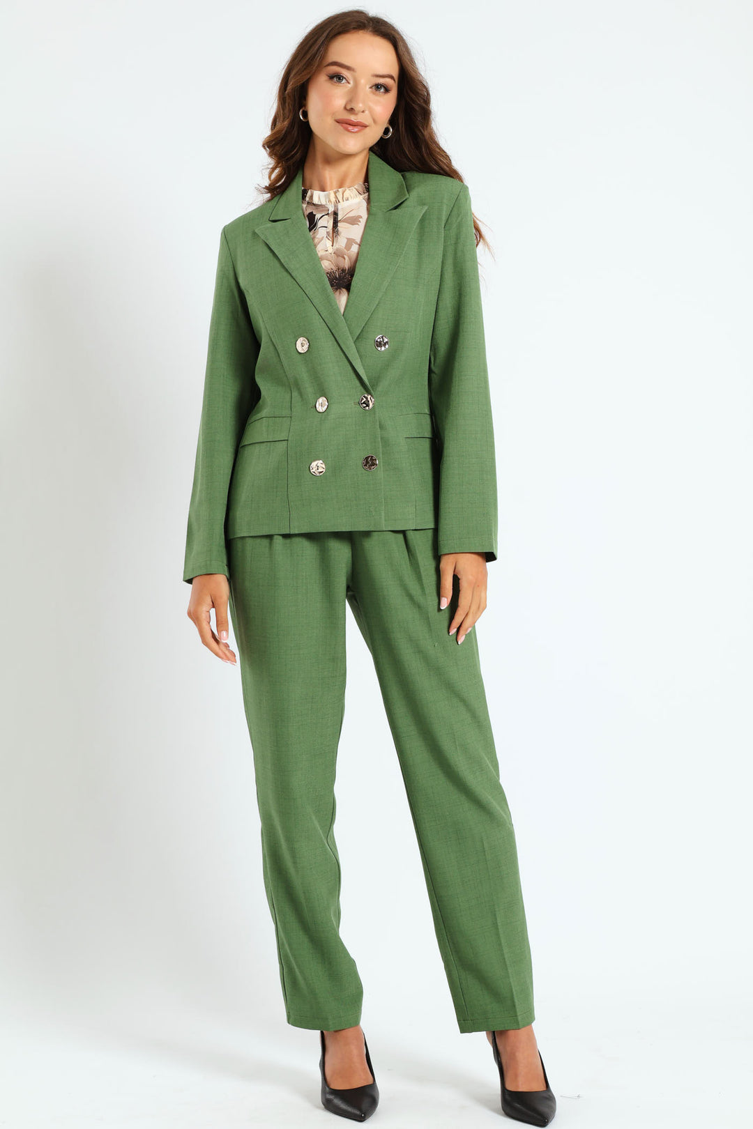 Double Breasted Melange Look Blazer