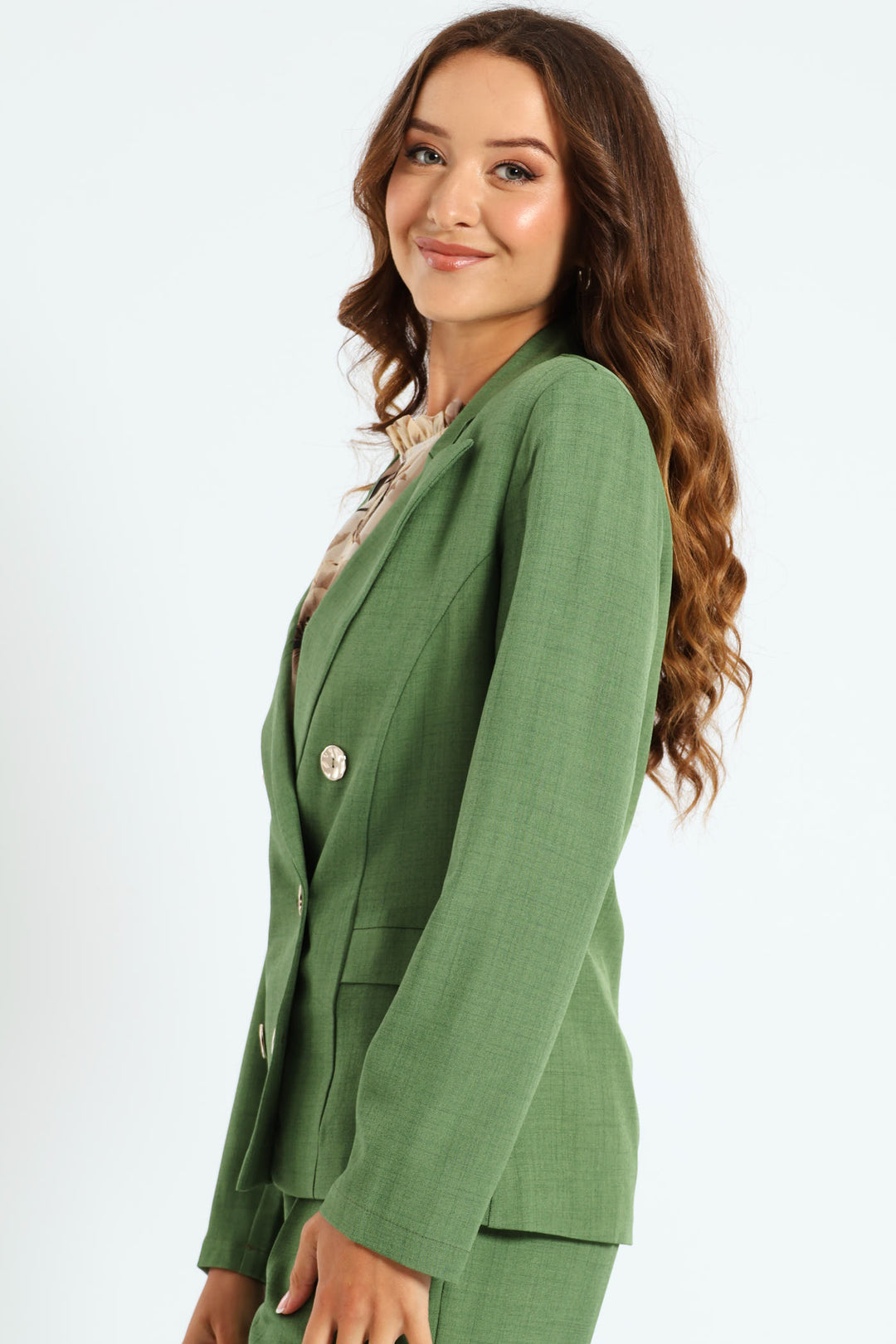 Double Breasted Melange Look Blazer