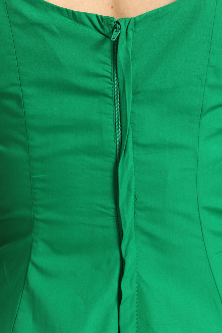 Square Neck Panelled Fit & Flare Midi Dress - Emerald