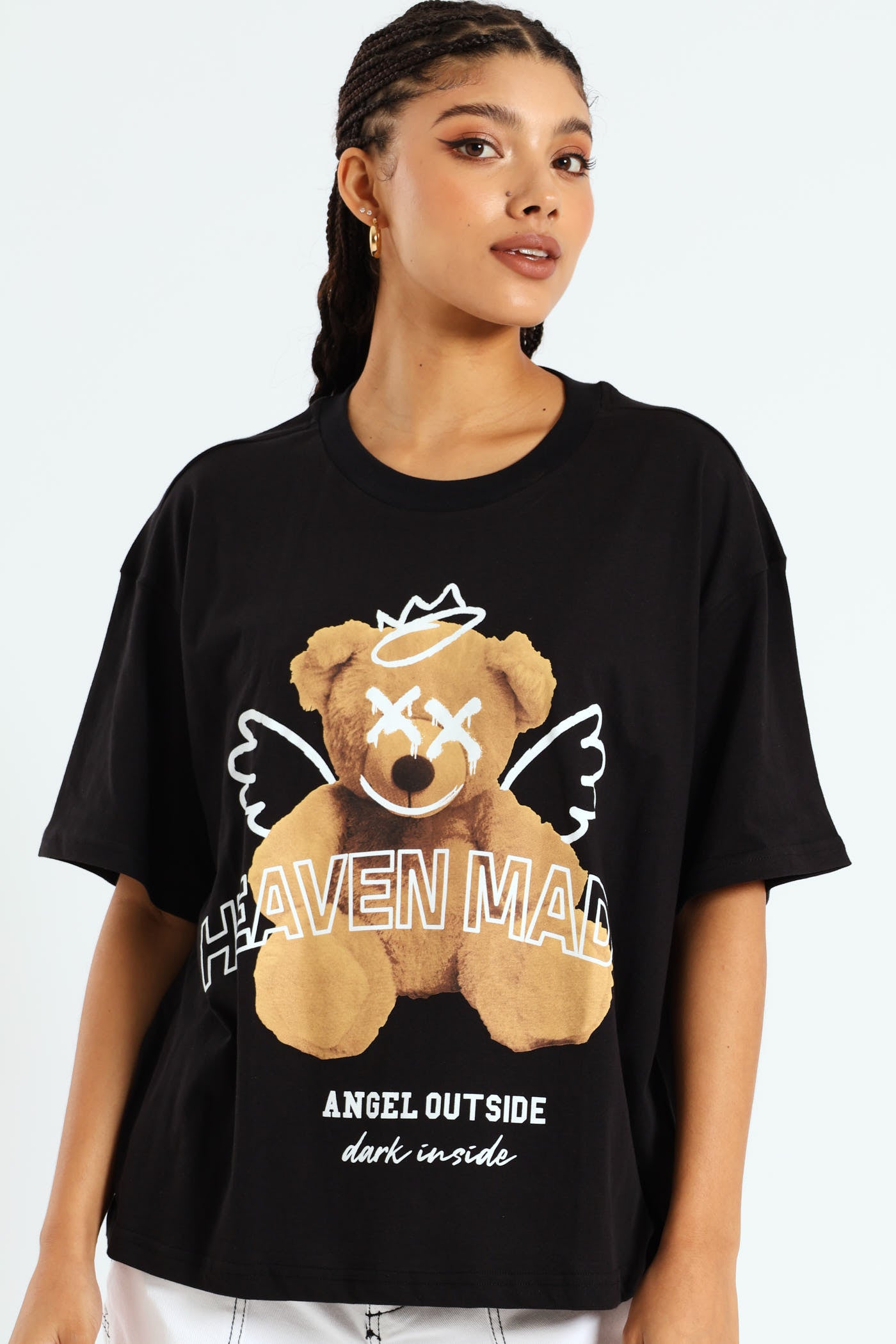 Ladies Oversized Printed Teddy Tee - Black – Edgars