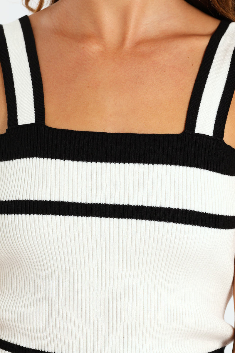 Tipped Strap Square Neck Tank - White