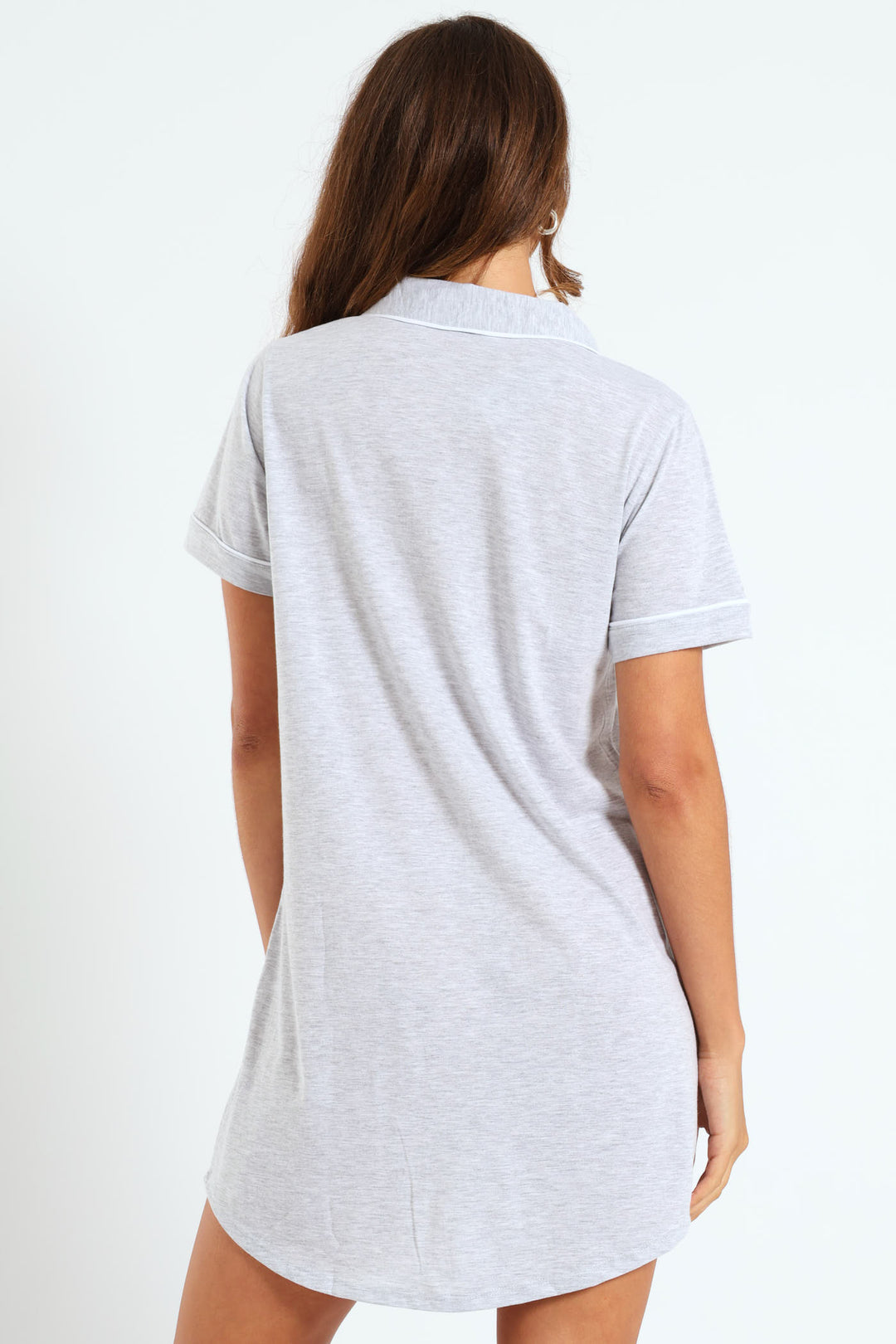 Button Through Knit Sleepshirt - Grey Melange