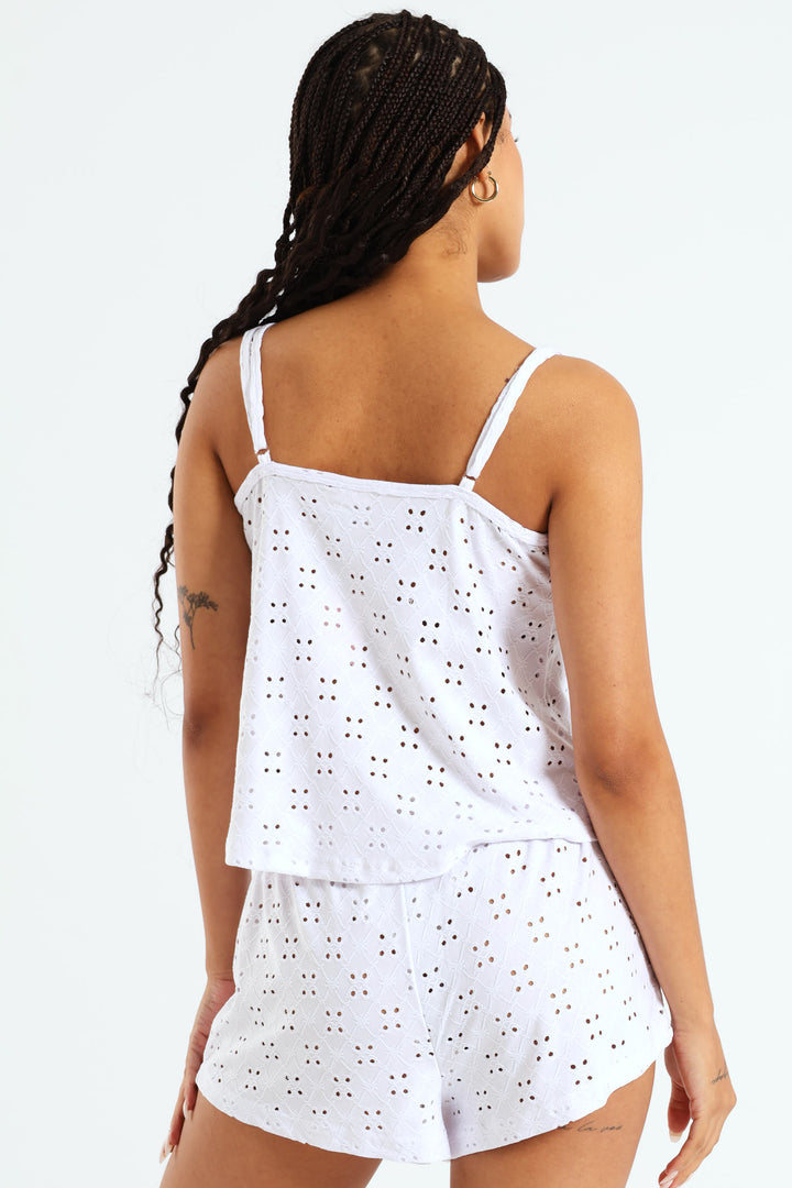 Anglaise Cami & Short Set - White