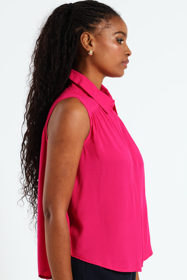 Gauged Yoke Shirt - Cerise
