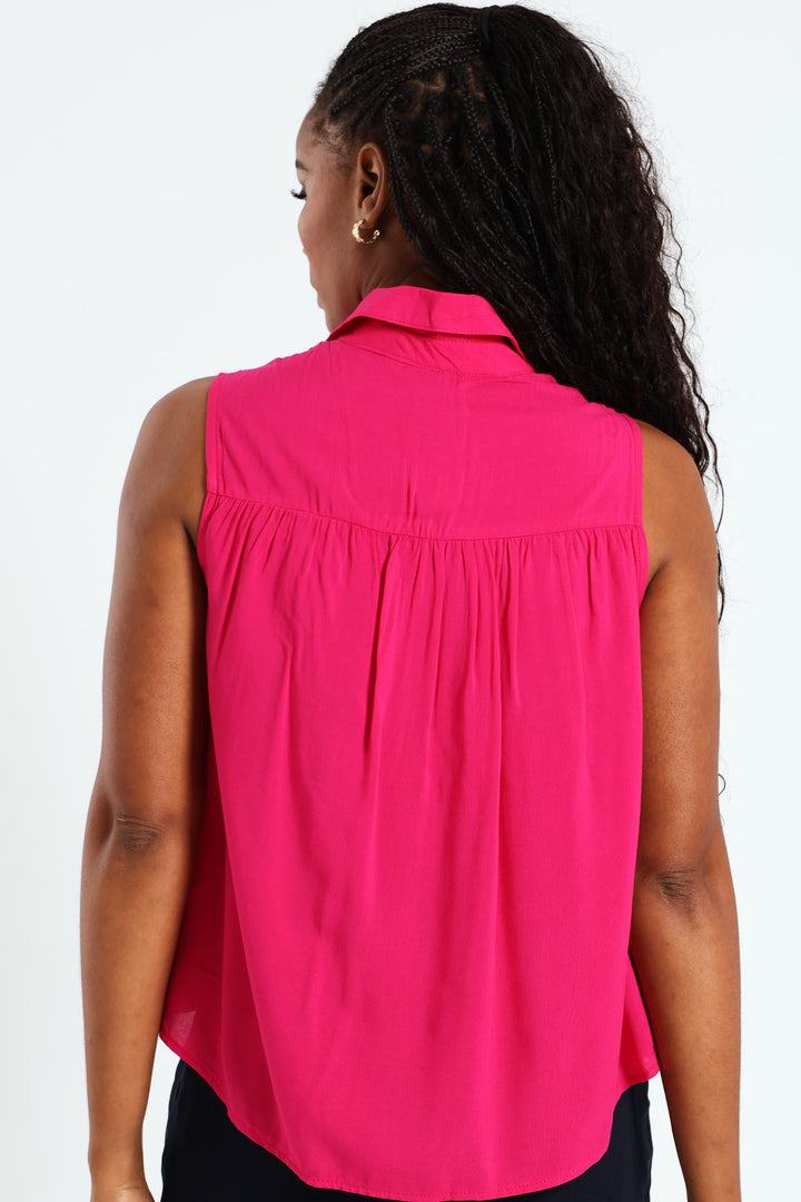 Gauged Yoke Shirt - Cerise