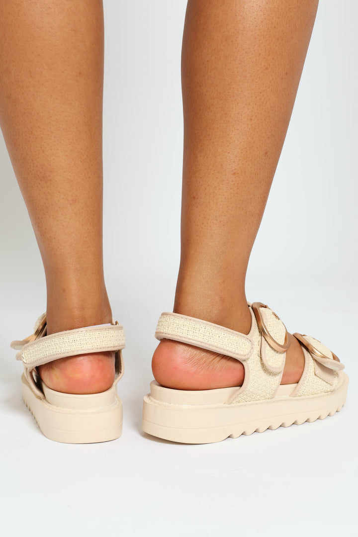 Raffia Slingback Sandal With Buckle Detail - Off White
