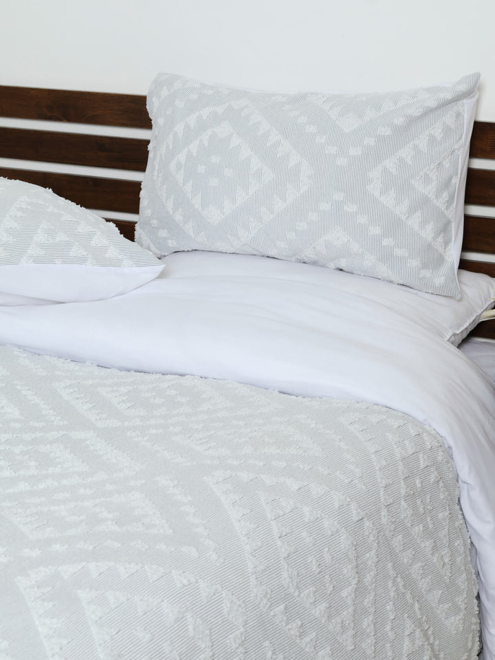 Clipped Diamond Tufted Textured Duvet Cover - Grey