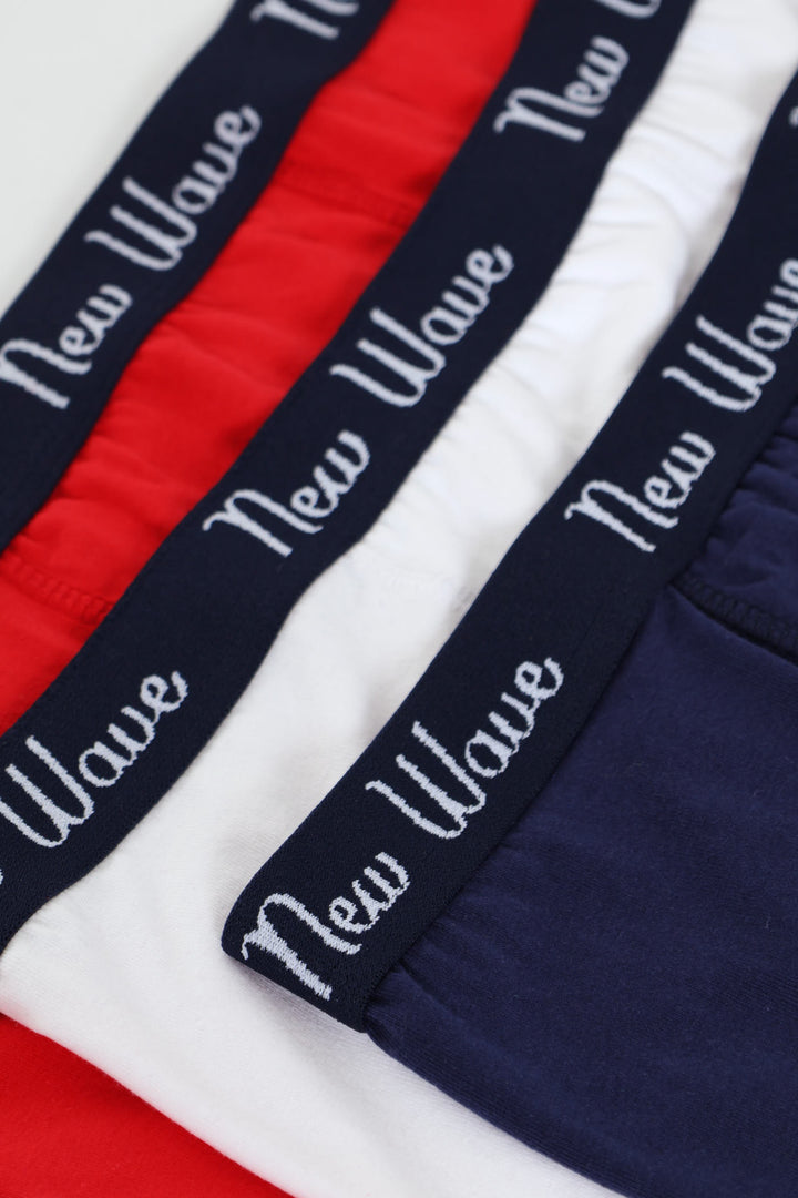 Boys 3 Pack Plain Boxers - Red/White/Navy