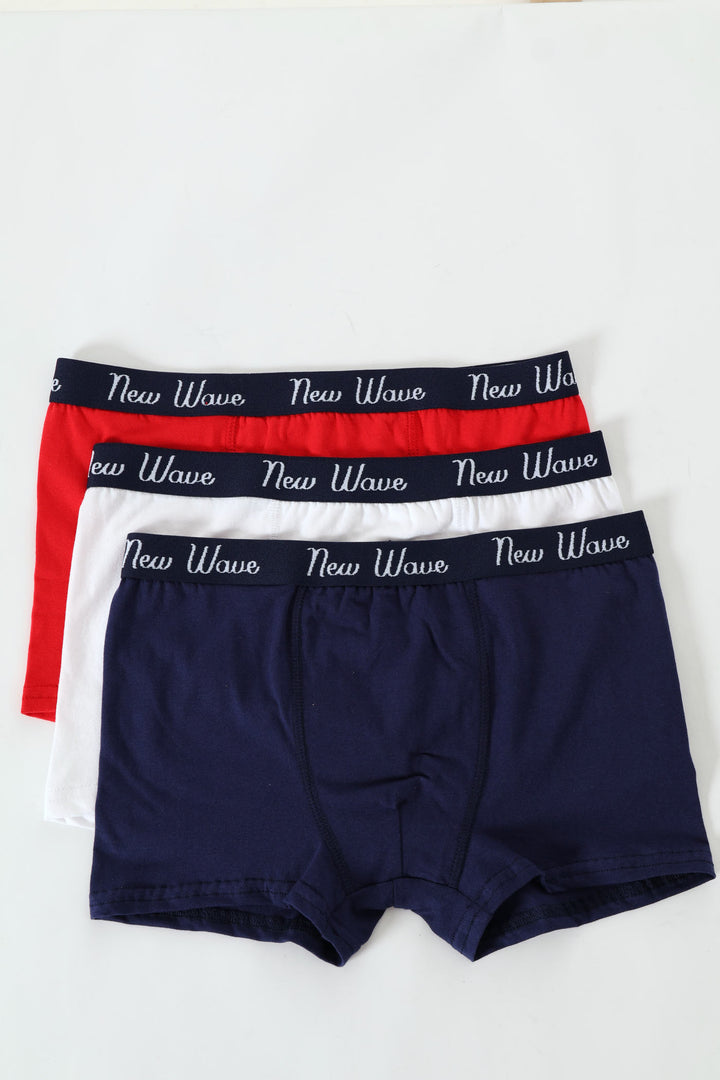 Boys 3 Pack Plain Boxers - Red/White/Navy