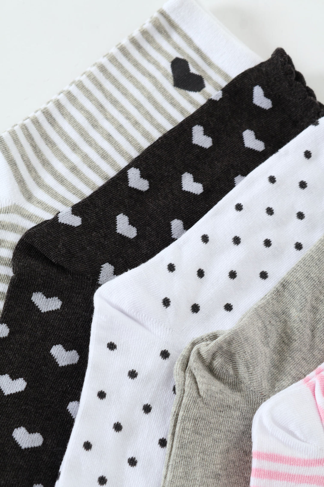 5 Pack Crew Fashion Heart & Stripe Socks