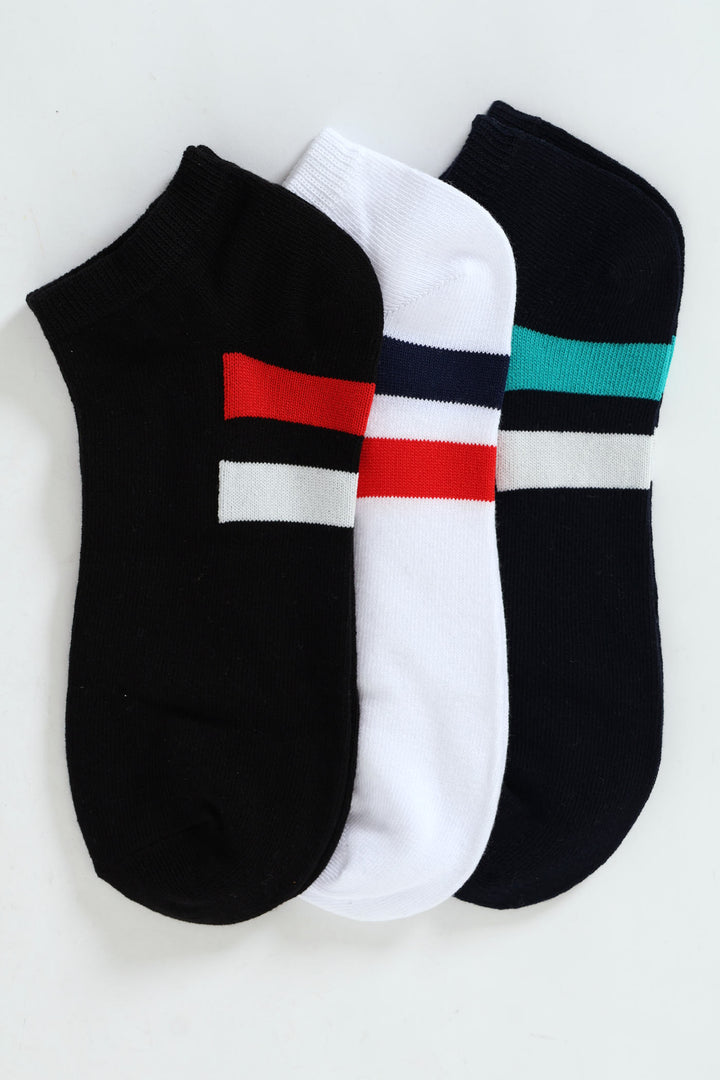 3 Pack Low Cut Stripe Socks - Black/Navy/White