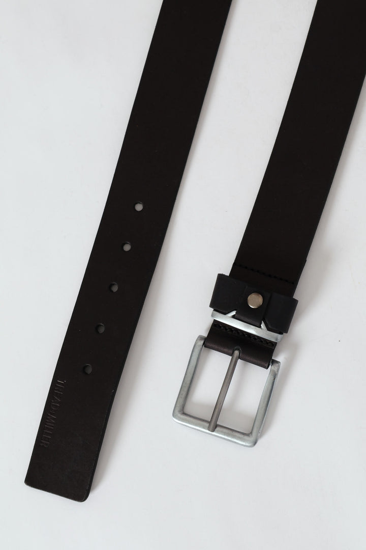 Metal & Leather Belt - Black