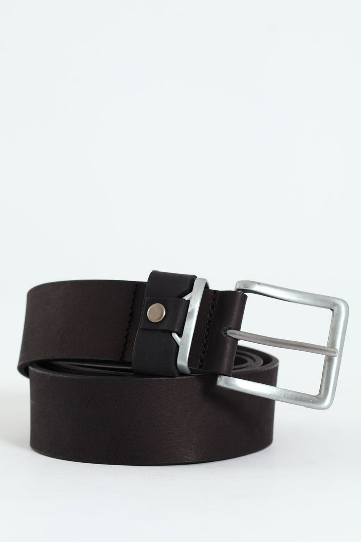 Metal & Leather Belt - Black