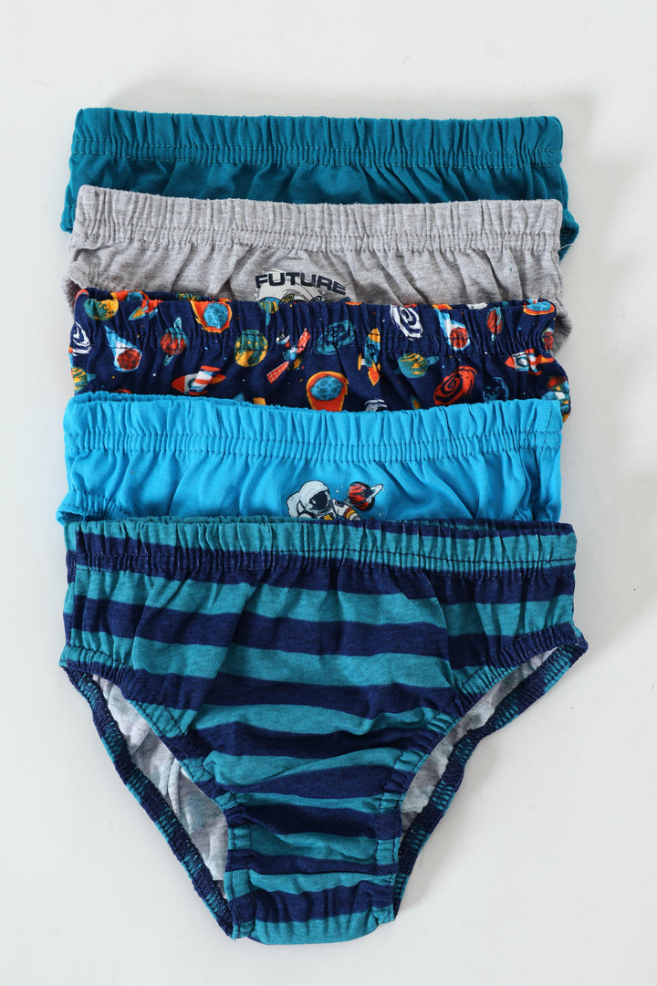 Pre-Boys 5 Pack Astronaut Briefs - Teal
