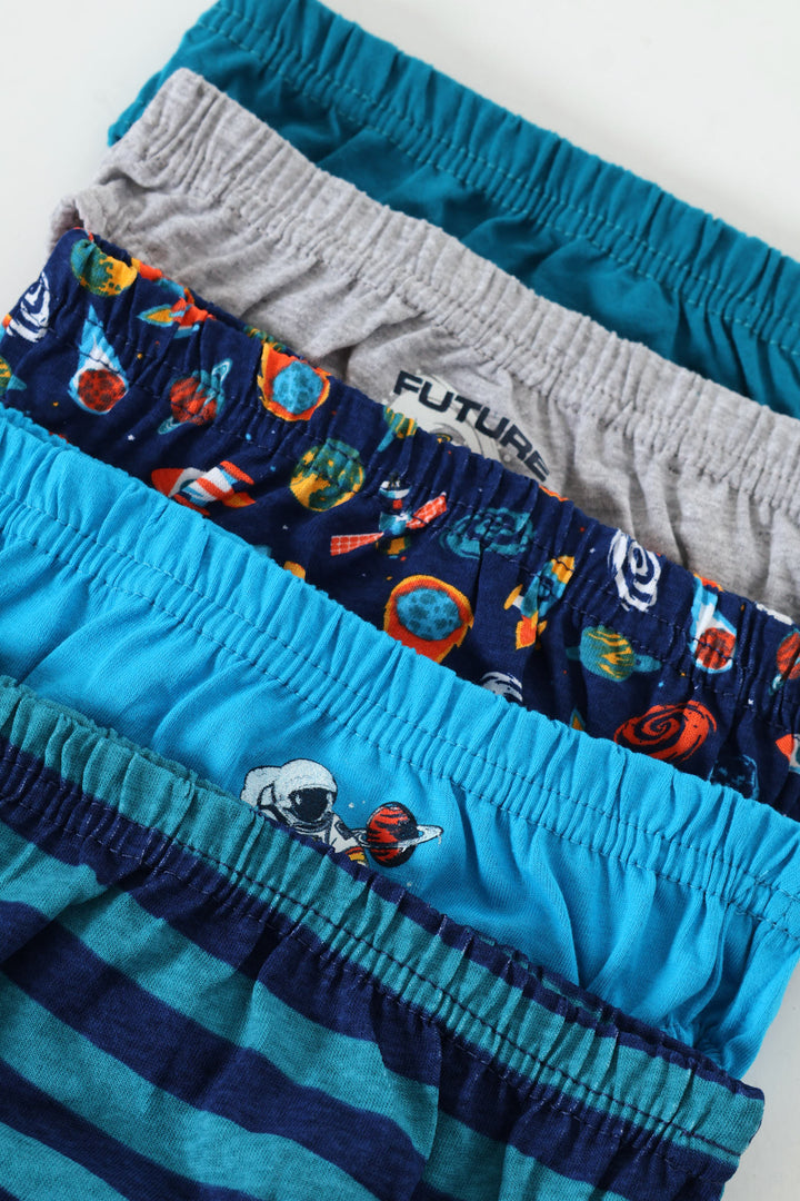 Pre-Boys 5 Pack Astronaut Briefs - Teal