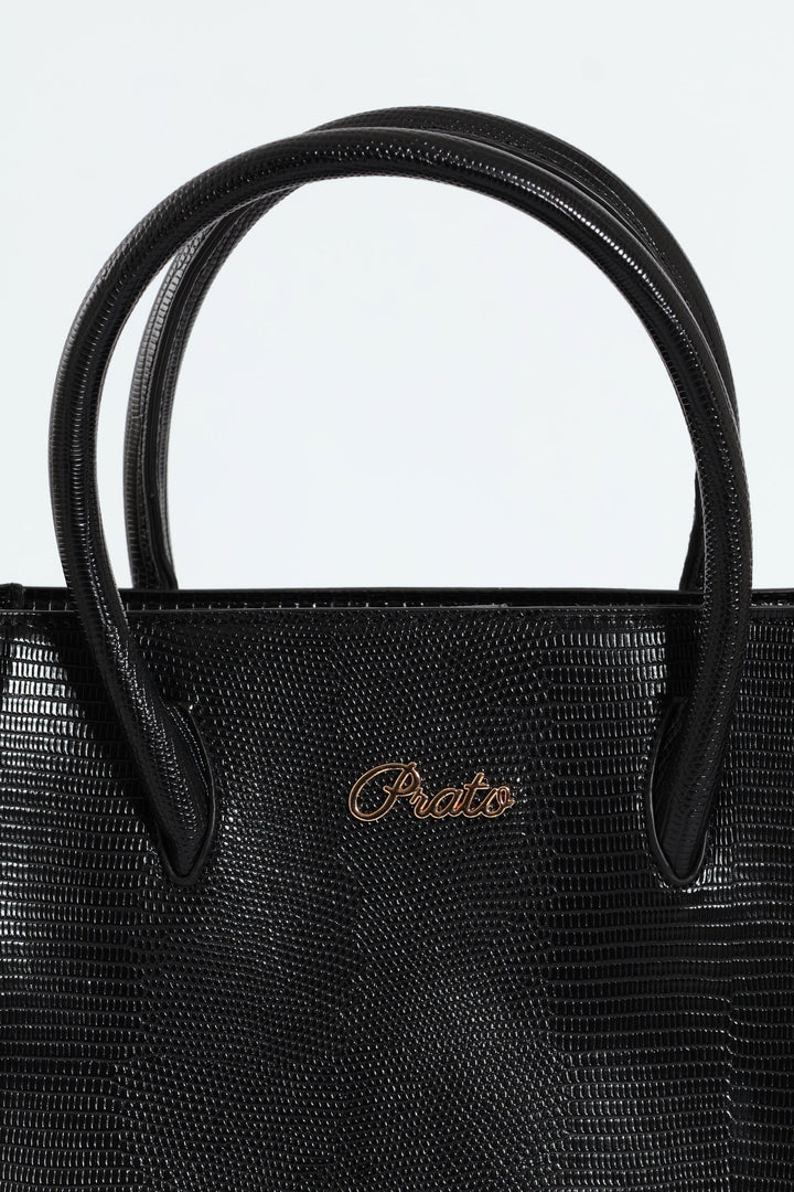 Embossed Animal Multi Compartment Tote Bag - Black