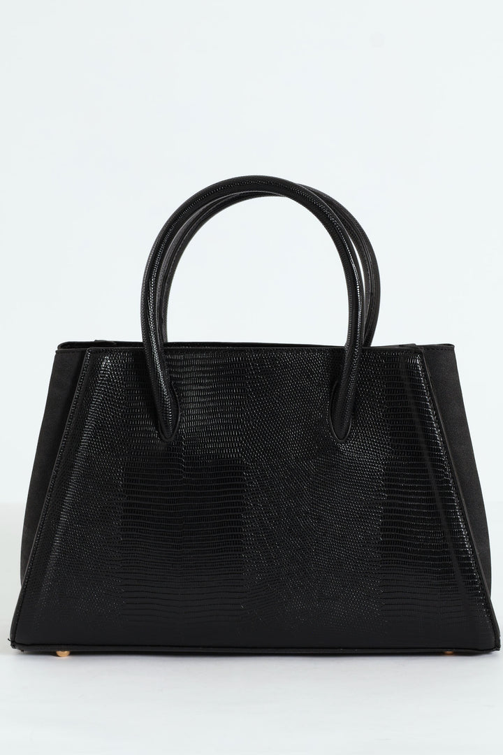 Embossed Animal Multi Compartment Tote Bag - Black