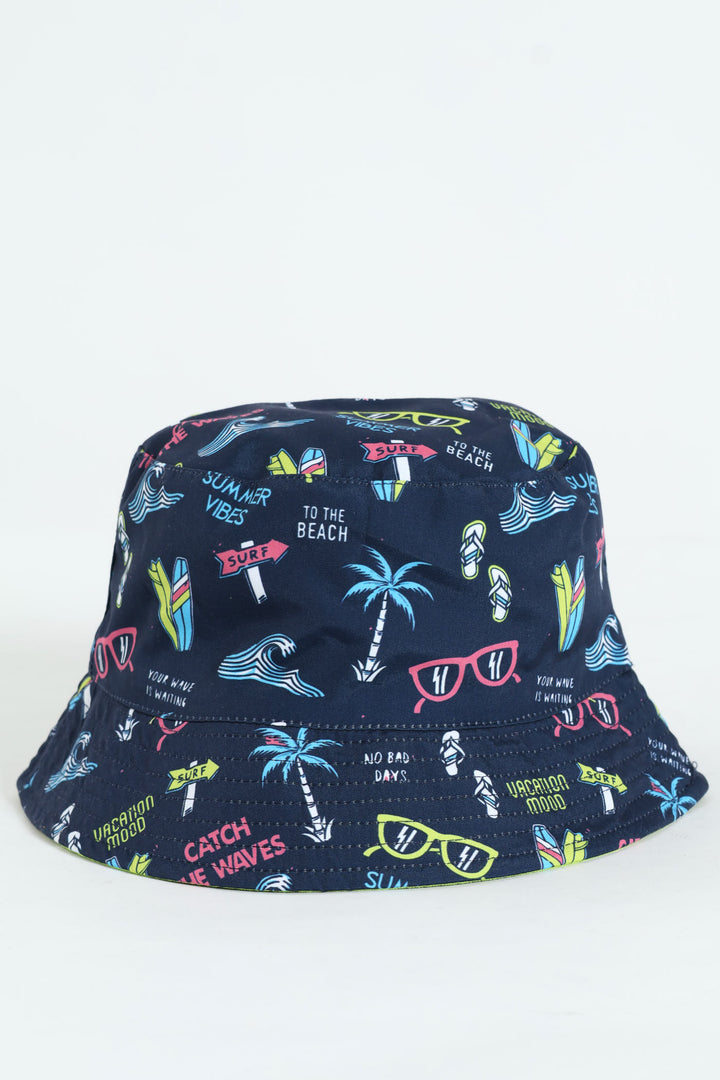 Pre-Boys Island Reversible Bucket Hat - Navy