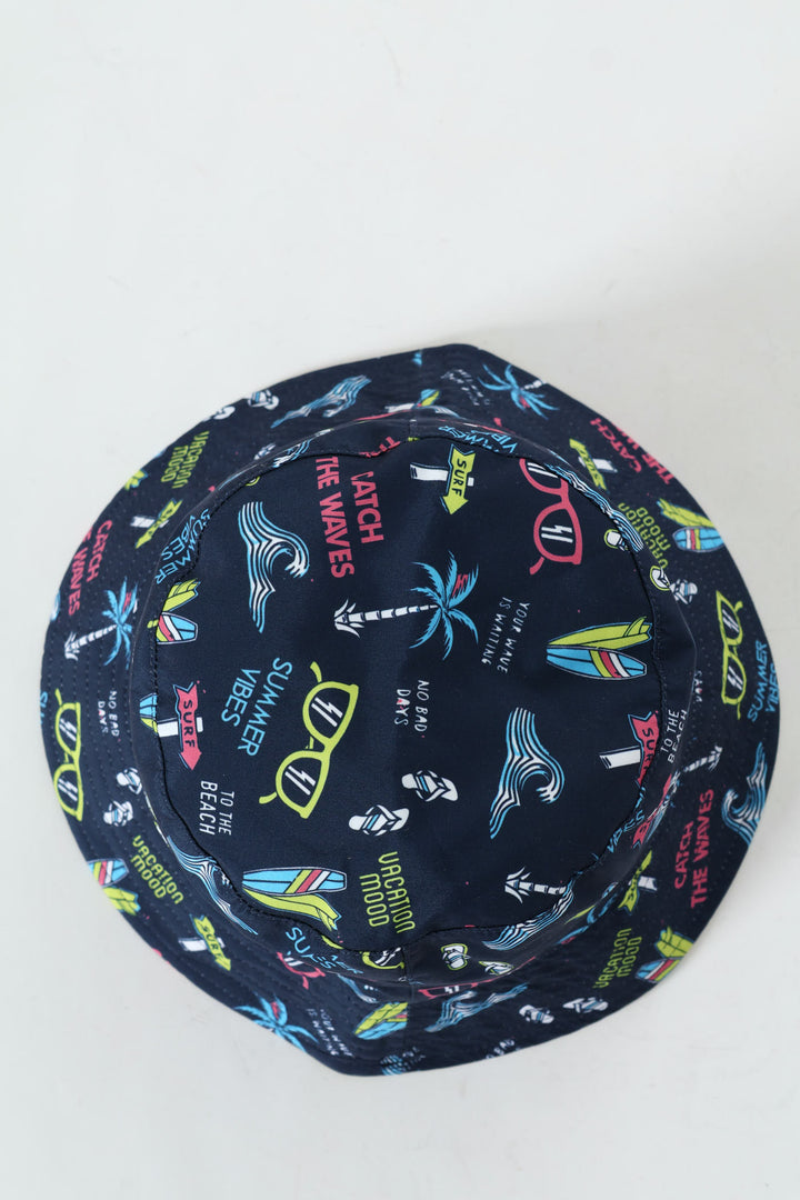 Pre-Boys Island Reversible Bucket Hat - Navy