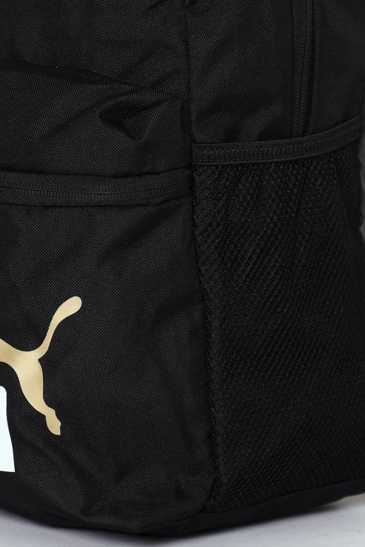 White Print & Gold Cat Bag - Black