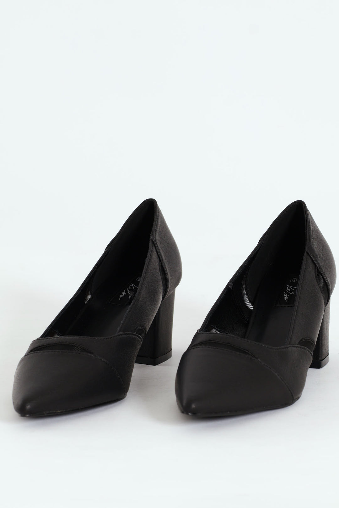 Pointy Mesh Insert Court Heel - Black