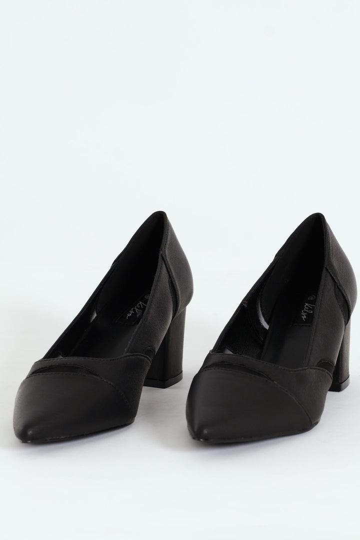 Pointy Mesh Insert Court Heel - Black