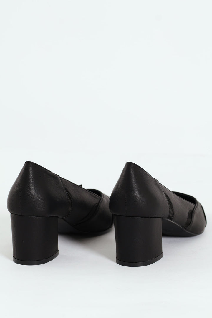 Pointy Mesh Insert Court Heel - Black