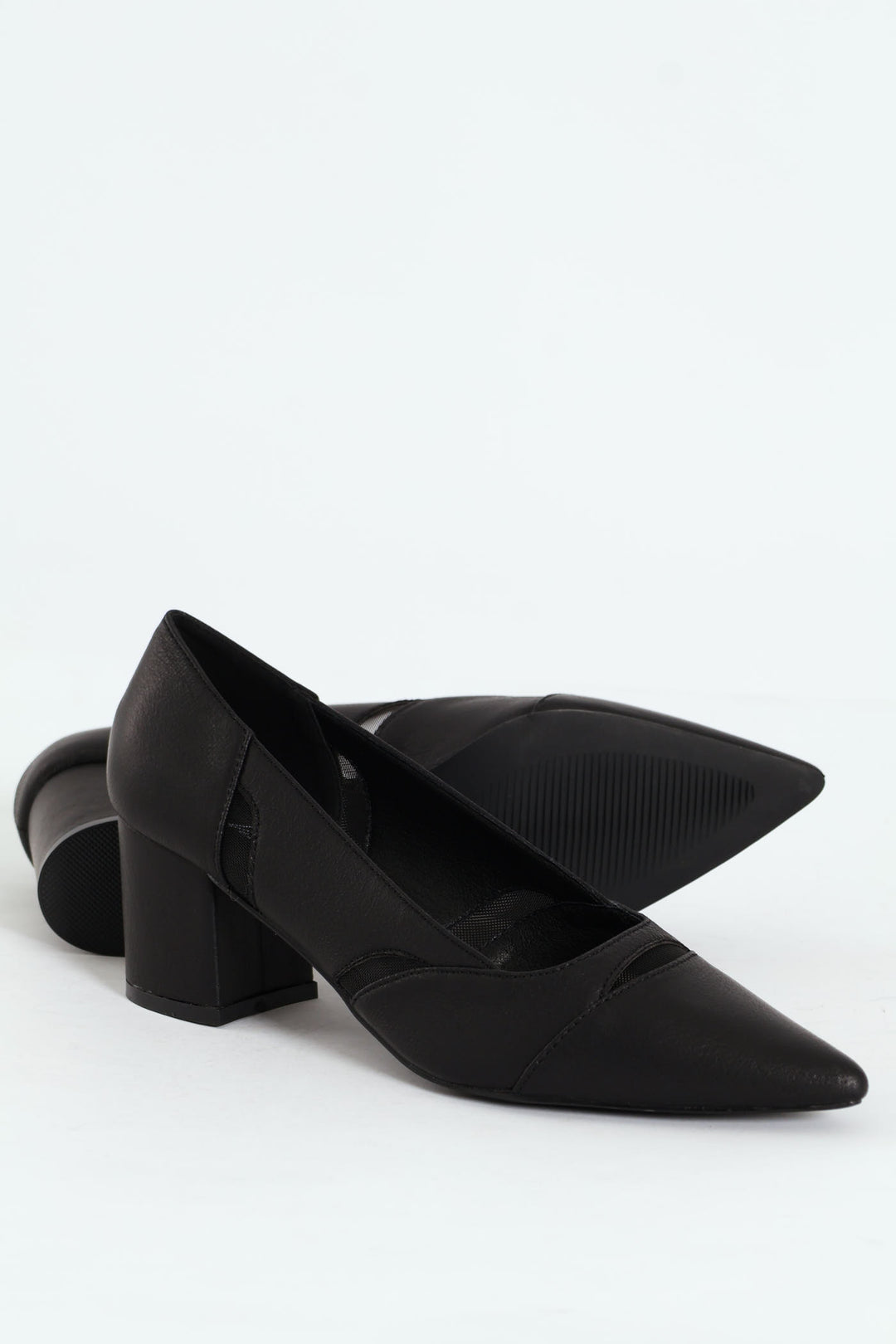 Pointy Mesh Insert Court Heel - Black